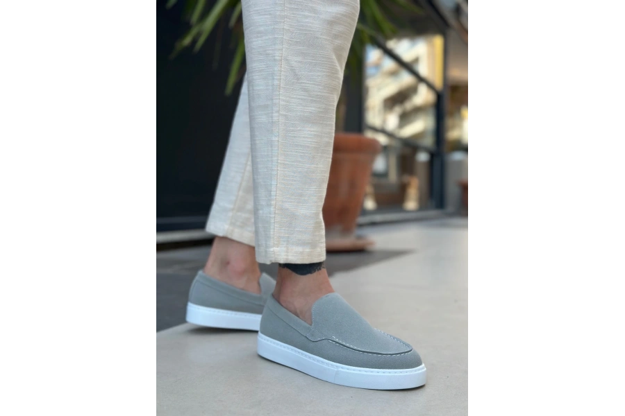 Shoecide Sb0241 Bağcıksız Yüksek Taban Gri Süet Erkek Ayakkabı