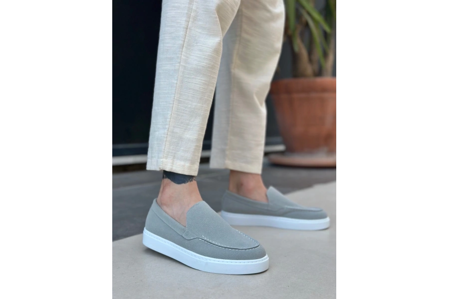 Shoecide Sb0241 Bağcıksız Yüksek Taban Gri Süet Erkek Ayakkabı