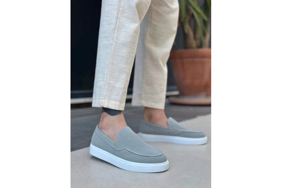 Shoecide Sb0241 Bağcıksız Yüksek Taban Gri Süet Erkek Ayakkabı