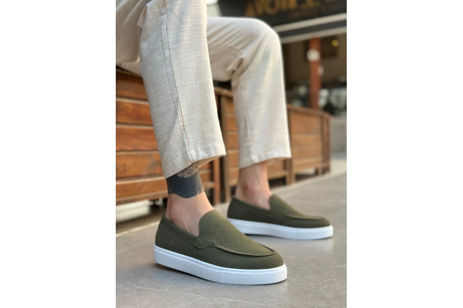 Shoecide Sb0241 Bağcıksız Yüksek Taban Haki Süet Erkek Ayakkabı