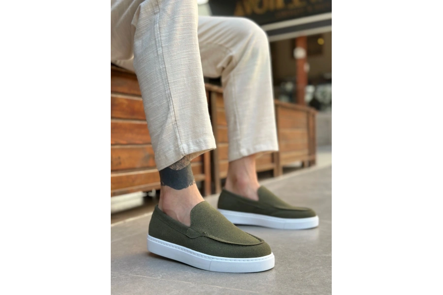 Shoecide Sb0241 Bağcıksız Yüksek Taban Haki Süet Erkek Ayakkabı