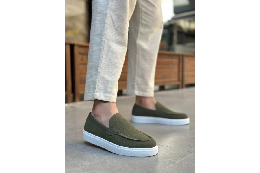 Shoecide Sb0241 Bağcıksız Yüksek Taban Haki Süet Erkek Ayakkabı