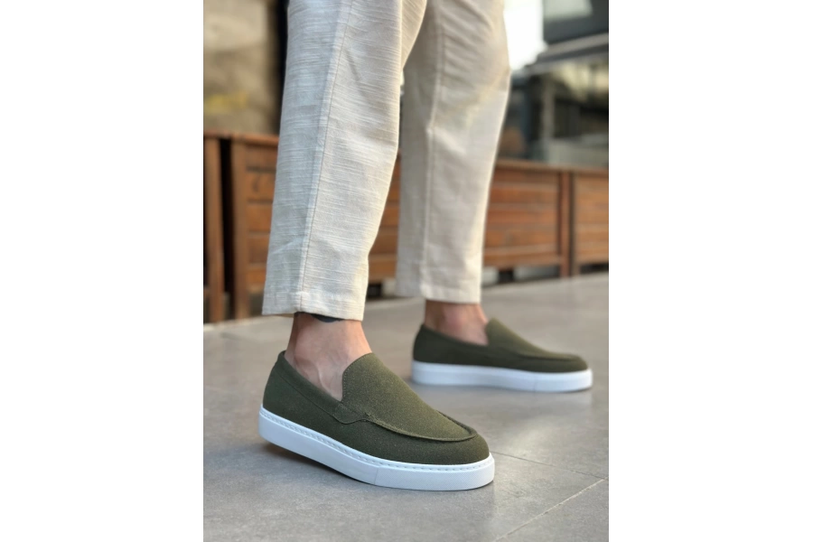 Shoecide Sb0241 Bağcıksız Yüksek Taban Haki Süet Erkek Ayakkabı