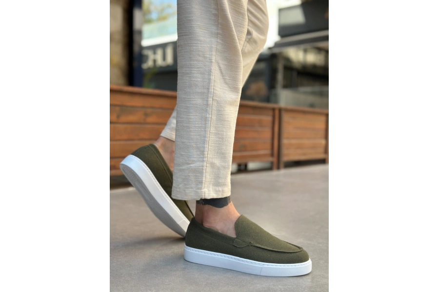 Shoecide Sb0241 Bağcıksız Yüksek Taban Haki Süet Erkek Ayakkabı