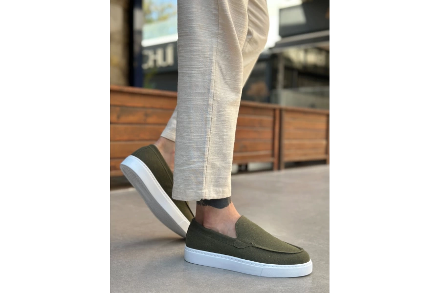 Shoecide Sb0241 Bağcıksız Yüksek Taban Haki Süet Erkek Ayakkabı