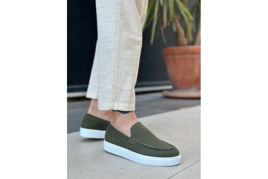 Shoecide Sb0241 Bağcıksız Yüksek Taban Haki Süet Erkek Ayakkabı