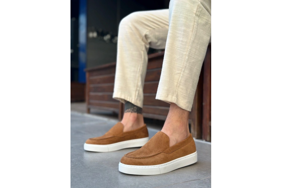 Shoecide Sb0241 Bağcıksız Yüksek Taban Taba Süet Erkek Ayakkabı