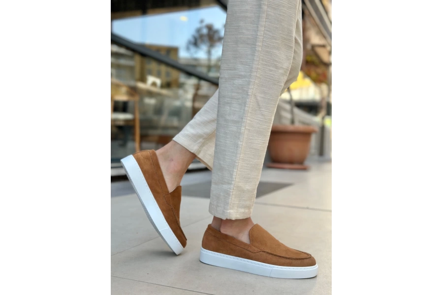 Shoecide Sb0241 Bağcıksız Yüksek Taban Taba Süet Erkek Ayakkabı