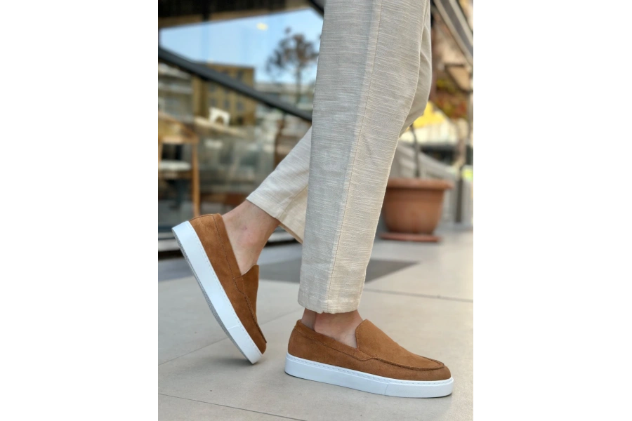 Shoecide Sb0241 Bağcıksız Yüksek Taban Taba Süet Erkek Ayakkabı