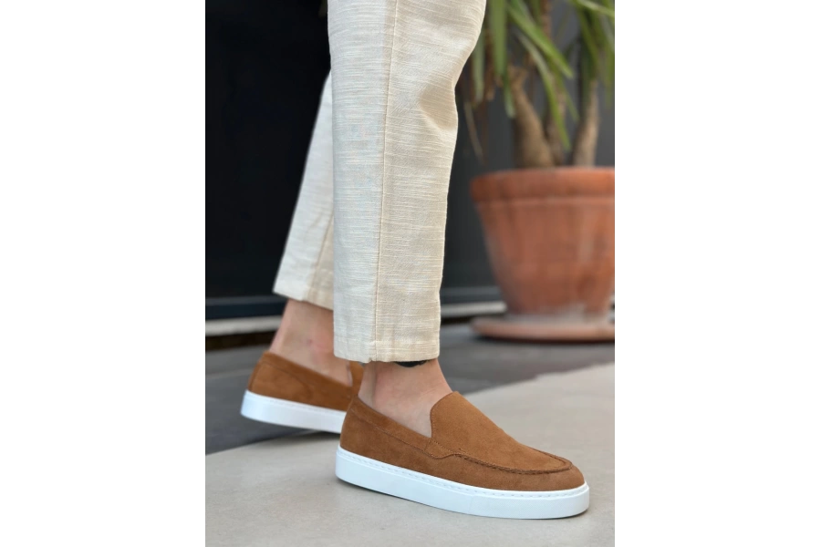 Shoecide Sb0241 Bağcıksız Yüksek Taban Taba Süet Erkek Ayakkabı
