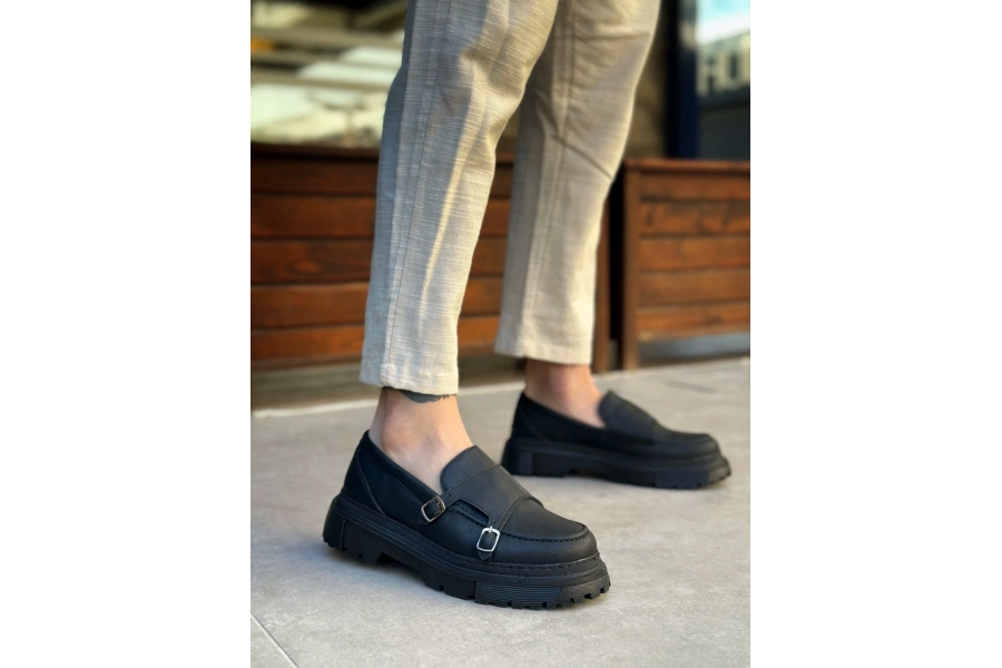 Shoecide Sb0242 Tokalı Klasik Yüksek Siyah Taban Erkek Ayakkabı