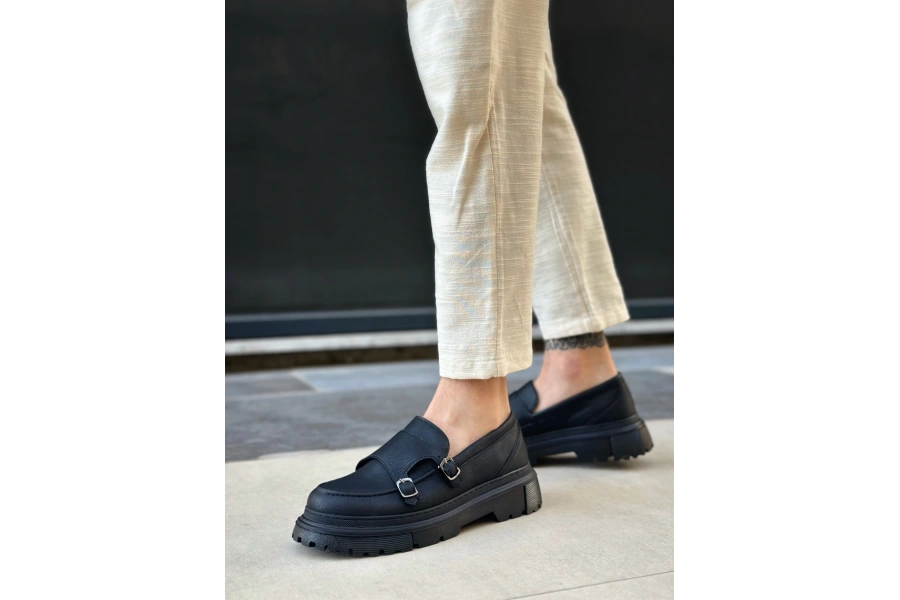 Shoecide Sb0242 Tokalı Klasik Yüksek Siyah Taban Erkek Ayakkabı