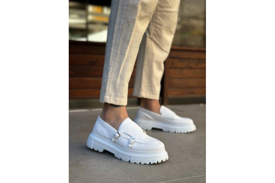 Shoecide Sb0242 Tokalı Klasik Yüksek Taban Beyaz Erkek Ayakkabı