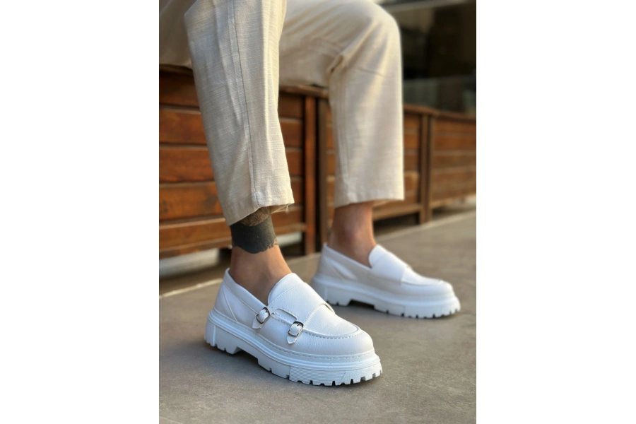 Shoecide Sb0242 Tokalı Klasik Yüksek Taban Beyaz Erkek Ayakkabı