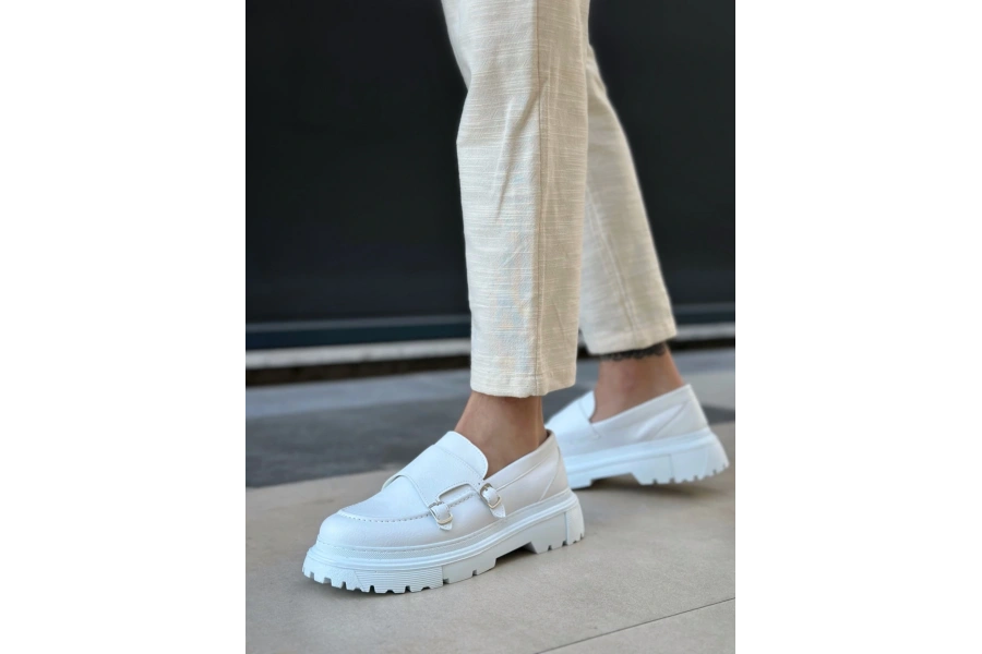 Shoecide Sb0242 Tokalı Klasik Yüksek Taban Beyaz Erkek Ayakkabı