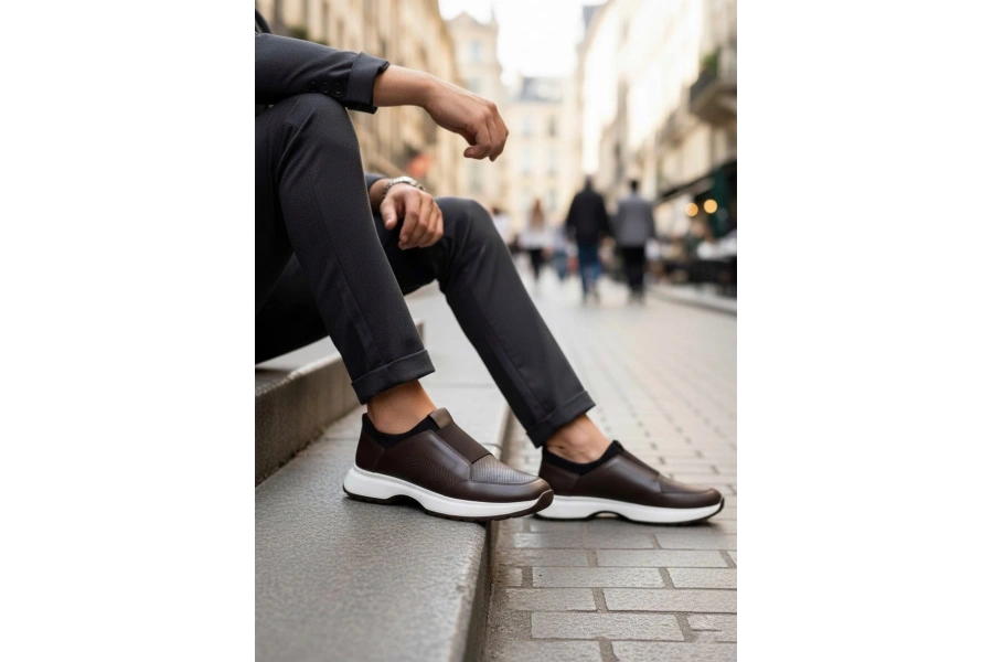 Shoecide Sb0244 İçi Dışı Hakiki Deri Bantlı Rahat Taban Casual Kahverengi Erkek Ayakkabı