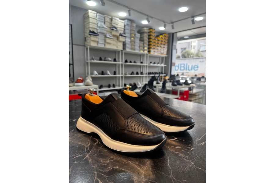 Shoecide Sb0244 İçi Dışı Hakiki Deri Bantlı Rahat Taban Casual Siyah Erkek Ayakkabı