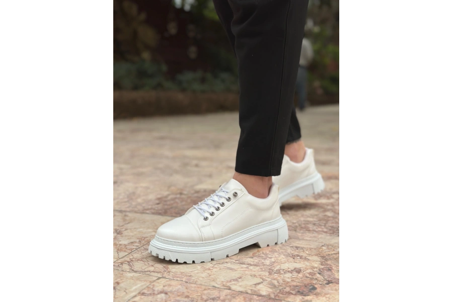 Shoecide Sb0245 Beyaz Akıllı Lastik Bağcık Yüksek Siyah Taban Günlük Erkek Ayakkabı