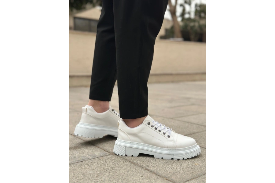 Shoecide Sb0245 Beyaz Akıllı Lastik Bağcık Yüksek Siyah Taban Günlük Erkek Ayakkabı