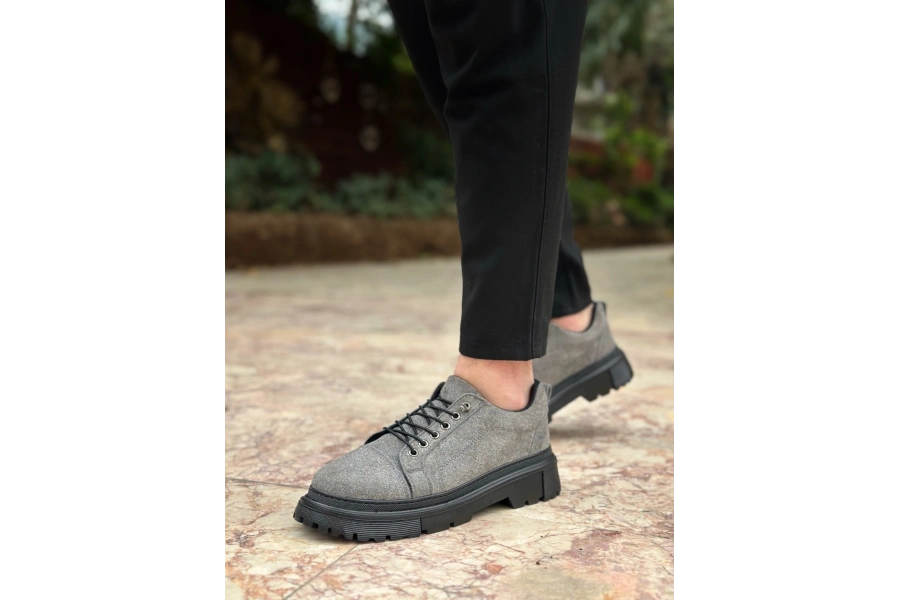 Shoecide Sb0245 Gri Süet Akıllı Lastik Bağcık Yüksek Taban Günlük Erkek Ayakkabı