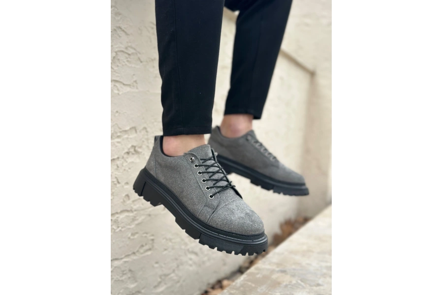 Shoecide Sb0245 Gri Süet Akıllı Lastik Bağcık Yüksek Taban Günlük Erkek Ayakkabı