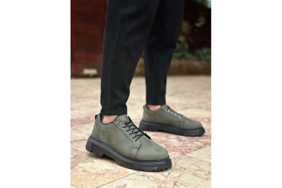 Shoecide Sb0245 Haki Akıllı Lastik Bağcık Yüksek Taban Günlük Erkek Ayakkabı