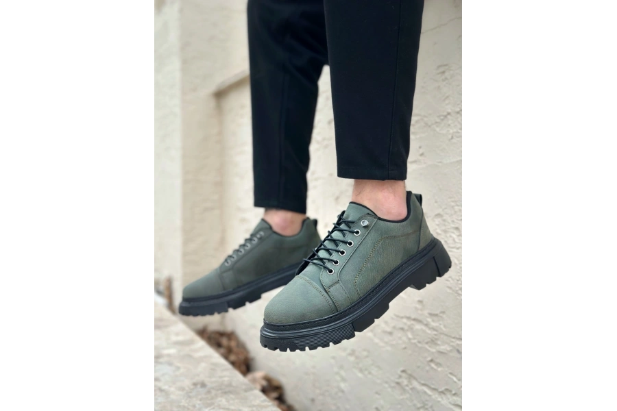 Shoecide Sb0245 Haki Akıllı Lastik Bağcık Yüksek Taban Günlük Erkek Ayakkabı