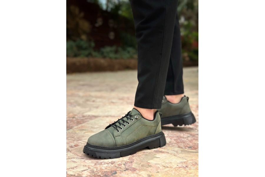 Shoecide Sb0245 Haki Akıllı Lastik Bağcık Yüksek Taban Günlük Erkek Ayakkabı