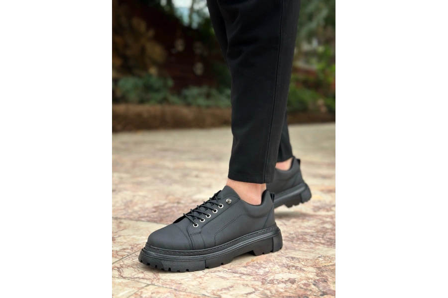 Shoecide Sb0245 Siyah Akıllı Lastik Bağcık Yüksek Siyah Taban Günlük Erkek Ayakkabı