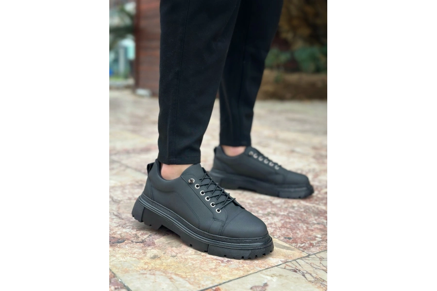 Shoecide Sb0245 Siyah Akıllı Lastik Bağcık Yüksek Siyah Taban Günlük Erkek Ayakkabı