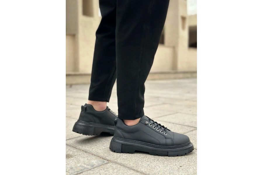 Shoecide Sb0245 Siyah Akıllı Lastik Bağcık Yüksek Siyah Taban Günlük Erkek Ayakkabı