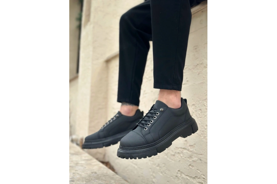 Shoecide Sb0245 Siyah Akıllı Lastik Bağcık Yüksek Siyah Taban Günlük Erkek Ayakkabı