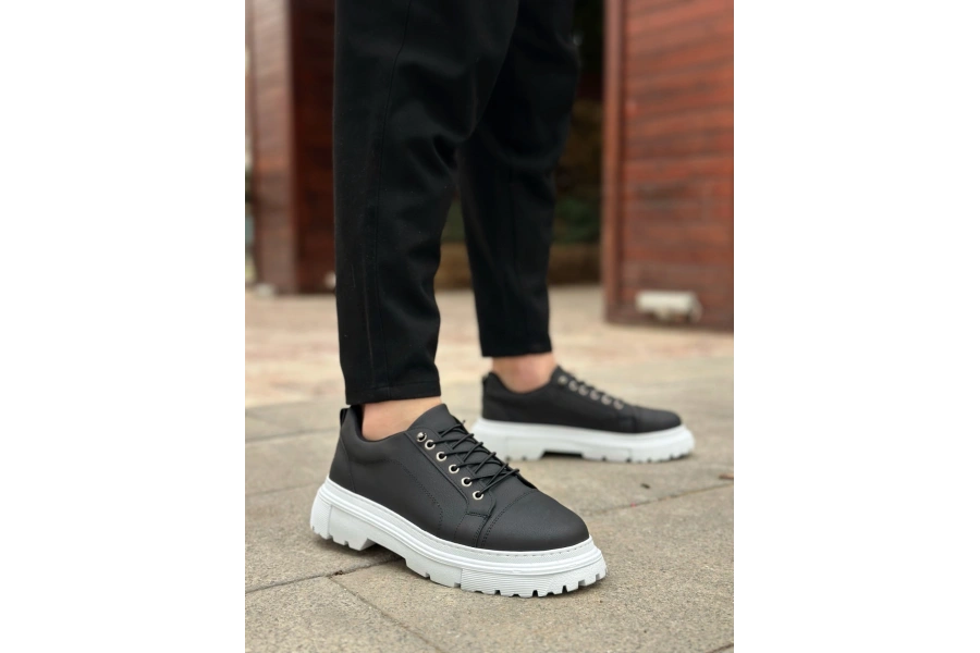 Shoecide Sb0245 Siyah Akıllı Lastik Bağcık Yüksek Taban Günlük Erkek Ayakkabı