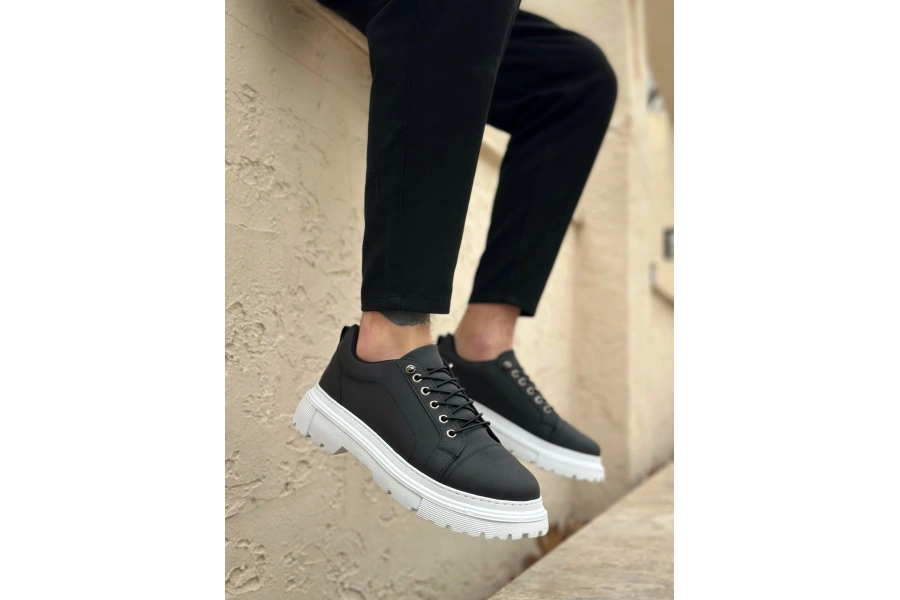 Shoecide Sb0245 Siyah Akıllı Lastik Bağcık Yüksek Taban Günlük Erkek Ayakkabı