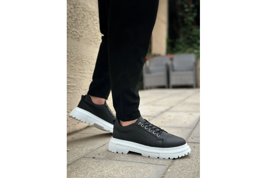 Shoecide Sb0245 Siyah Akıllı Lastik Bağcık Yüksek Taban Günlük Erkek Ayakkabı