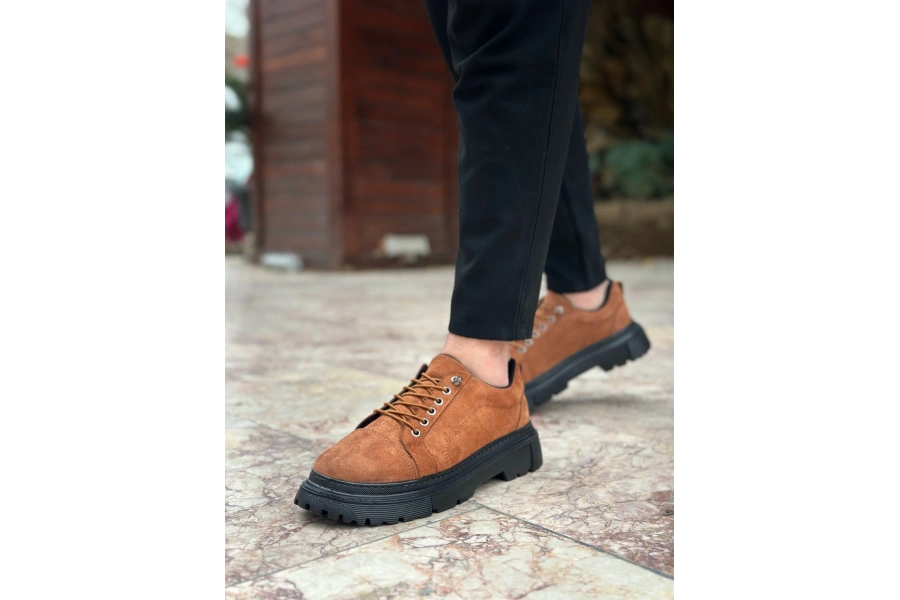 Shoecide Sb0245 Taba Süet Akıllı Lastik Bağcık Yüksek Siyah Taban Günlük Erkek Ayakkabı