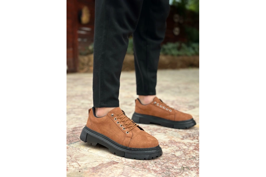 Shoecide Sb0245 Taba Süet Akıllı Lastik Bağcık Yüksek Siyah Taban Günlük Erkek Ayakkabı