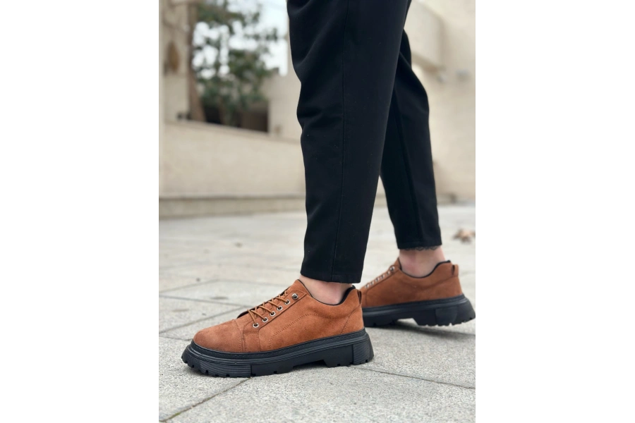 Shoecide Sb0245 Taba Süet Akıllı Lastik Bağcık Yüksek Siyah Taban Günlük Erkek Ayakkabı