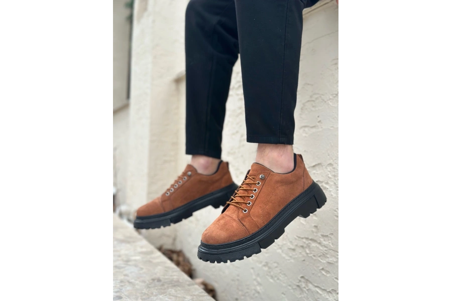 Shoecide Sb0245 Taba Süet Akıllı Lastik Bağcık Yüksek Siyah Taban Günlük Erkek Ayakkabı