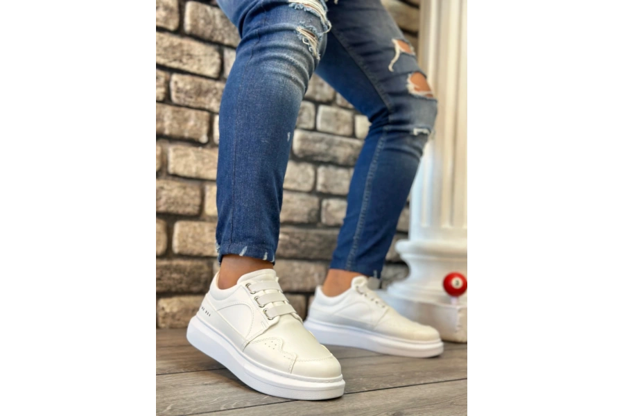 Shoecide Sb0302 Shoecide Kalın Taban Bağcıksız Tarz Casual Beyaz Erkek Ayakkabı