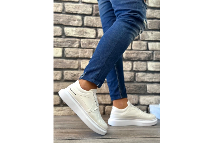 Shoecide Sb0302 Shoecide Kalın Taban Bağcıksız Tarz Casual Beyaz Erkek Ayakkabı