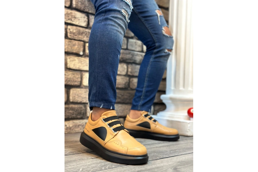 Shoecide Sb0302 Shoecide Kalın Taban Bağcıksız Tarz Casual Karamel Renk Erkek Ayakkabı