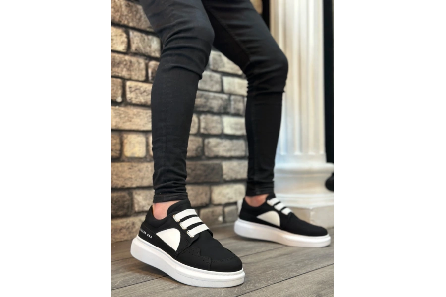 Shoecide Sb0302 Shoecide Kalın Taban Bağcıksız Tarz Casual Siyah Beyaz Erkek Ayakkabı