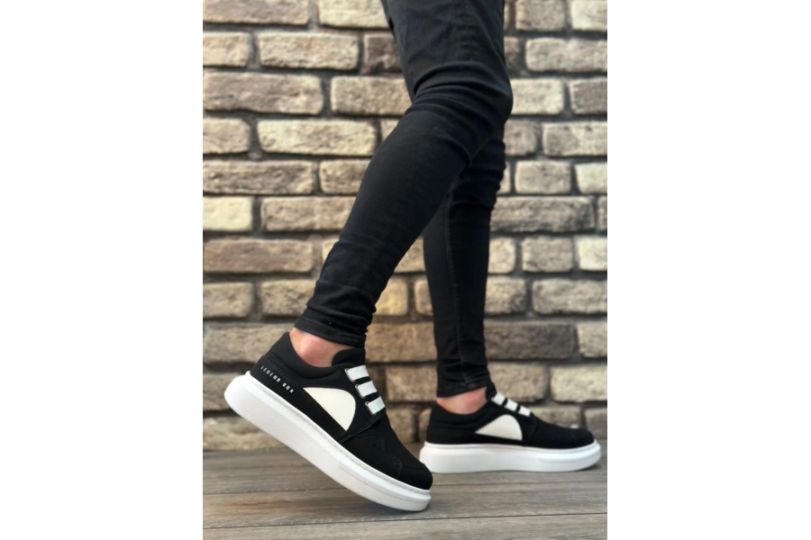 Shoecide Sb0302 Shoecide Kalın Taban Bağcıksız Tarz Casual Siyah Beyaz Erkek Ayakkabı