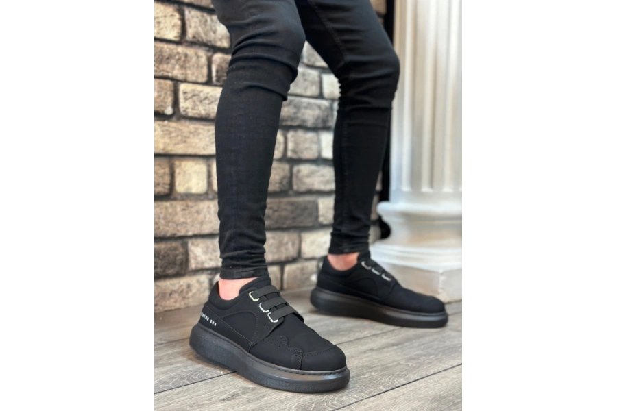 Shoecide Sb0302 Shoecide Kalın Taban Bağcıksız Tarz Casual Siyah Siyah Erkek Ayakkabı
