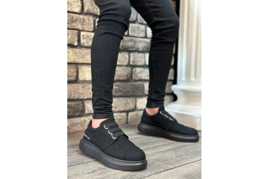 Shoecide Sb0302 Shoecide Kalın Taban Bağcıksız Tarz Casual Siyah Siyah Erkek Ayakkabı