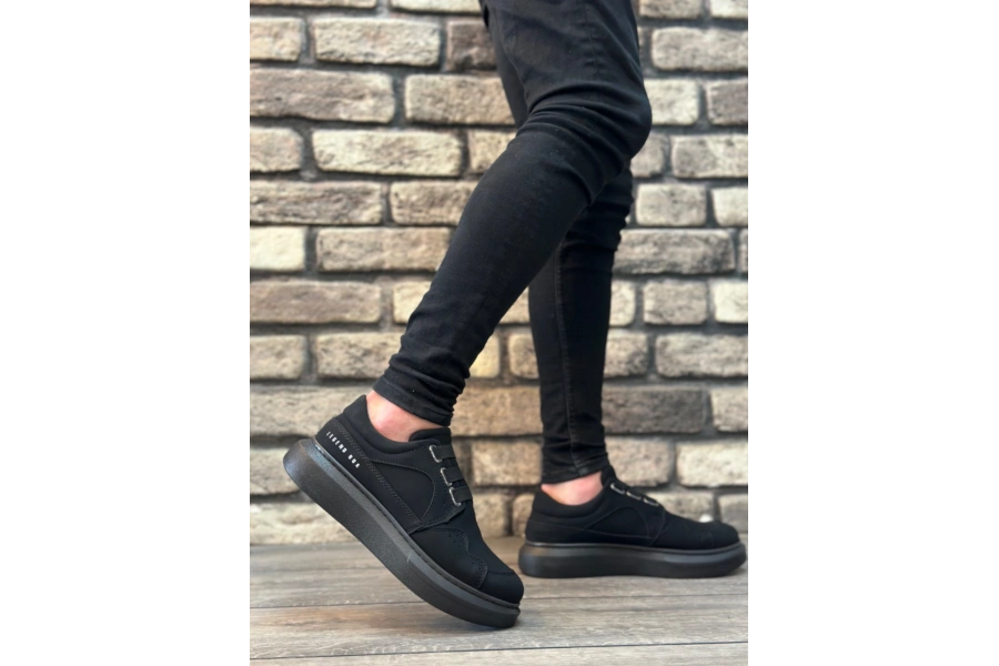 Shoecide Sb0302 Shoecide Kalın Taban Bağcıksız Tarz Casual Siyah Siyah Erkek Ayakkabı