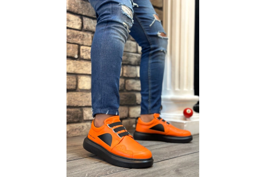 Shoecide Sb0302 Shoecide Kalın Taban Bağcıksız Tarz Casual Turuncu Erkek Ayakkabı