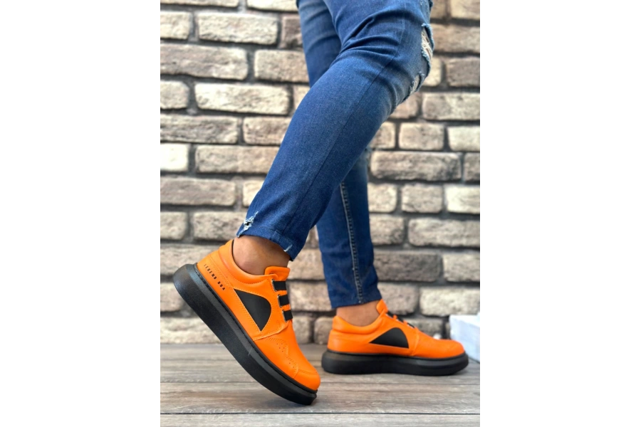 Shoecide Sb0302 Shoecide Kalın Taban Bağcıksız Tarz Casual Turuncu Erkek Ayakkabı