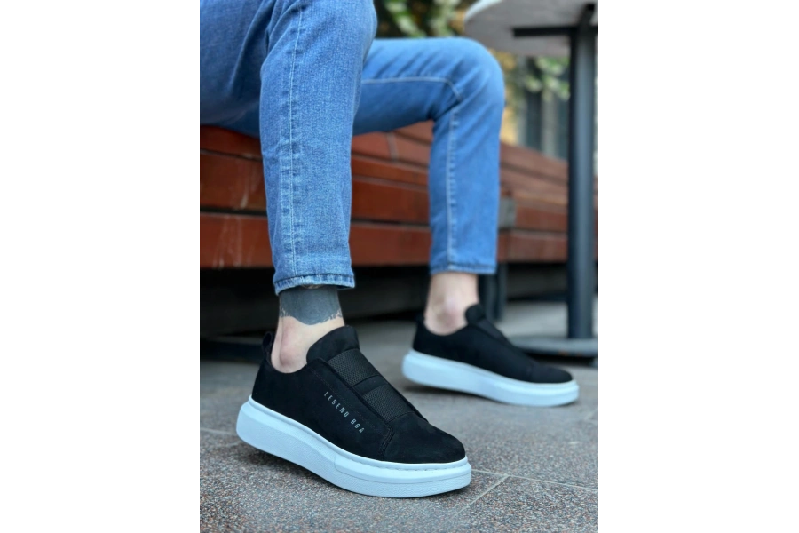 Shoecide Sb0307 Boa Kalın Süet Çift Bant Siyah Beyaz Taban Erkek Ayakkabı